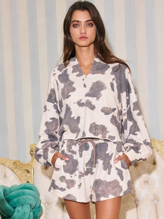 Animal Print Contrast Drawstring Waist Shorts - Boutique Bella BellaShorts