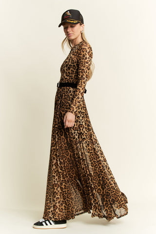 Animal Print Mesh Mock Neck Maxi Dress - Boutique Bella BellaDRESS