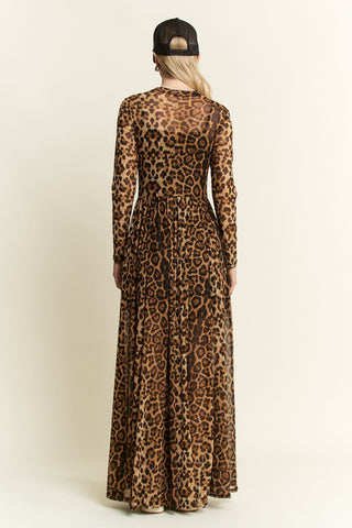 Animal Print Mesh Mock Neck Maxi Dress - Boutique Bella BellaDRESS