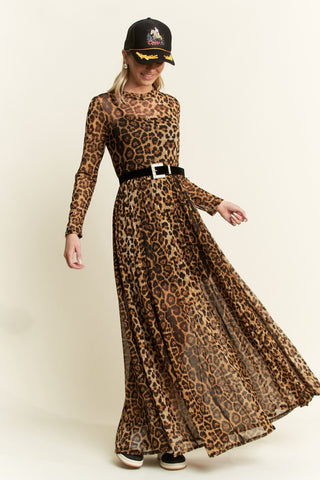 Animal Print Mesh Mock Neck Maxi Dress - Boutique Bella BellaDRESS