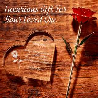Anniversary Birthday Everyday 24k Gold Rose Love Box For Wife Her Women Engraved Wooden Set - Boutique Bella Bella