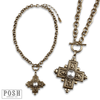 Antique look cross pendant on toggle chain necklace - Boutique Bella BellaNecklaces