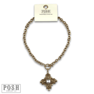 Antique look cross pendant on toggle chain necklace - Boutique Bella BellaNecklaces