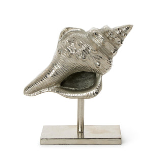 Antiqued Silver Conch Shell Sculpture on Stand - Recycled Aluminum - Boutique Bella BellaHome Decor