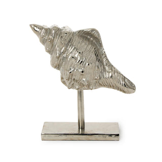 Antiqued Silver Conch Shell Sculpture on Stand - Recycled Aluminum - Boutique Bella BellaHome Decor