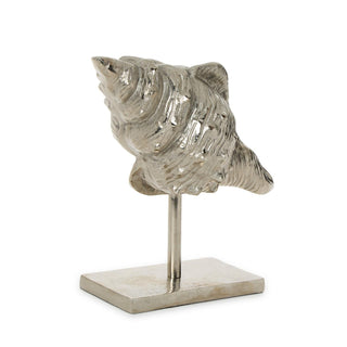 Antiqued Silver Conch Shell Sculpture on Stand - Recycled Aluminum - Boutique Bella BellaHome Decor