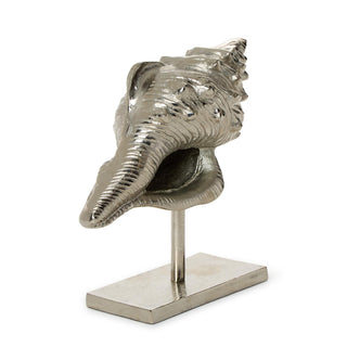 Antiqued Silver Conch Shell Sculpture on Stand - Recycled Aluminum - Boutique Bella BellaHome Decor