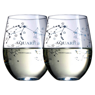 Set Of 2 Zodiac Sign Wine Glasses With 2 Wooden Coasters By Astrology Drinking Glass