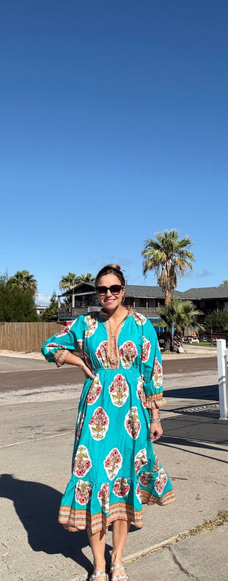 Aqua Mint Petal Midi Dress - Boutique Bella Belladress