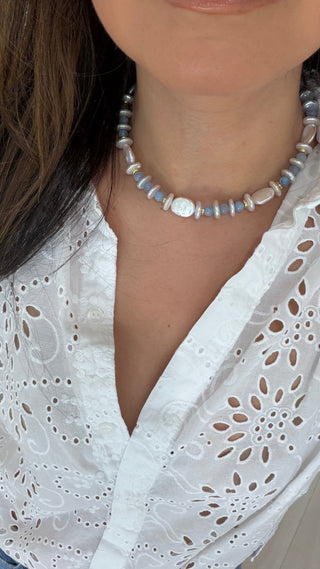 Aquamarine & Pearl Necklace - Boutique Bella BellaNecklace