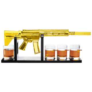 Ar15 Gold Whiskey Decanter Set With 4 Bullet Whiskey Glasses Gift For Fathers Uncles - Boutique Bella Bella