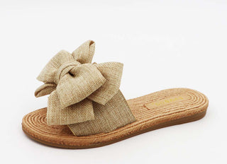 Athena Beige Bow Slip On Sandals - Boutique Bella Bellasandal