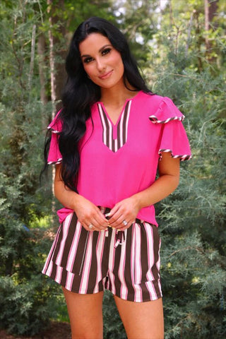 Ava Flutter Sleeve Blouse Neapolitan Stripes - Boutique Bella BellaBlouse