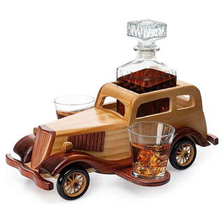 Old Fashioned Car Whiskey Decanter Set Very Large 15 X 13 X 7 750ML Decanter Spigot And 2 10OZ Whisk