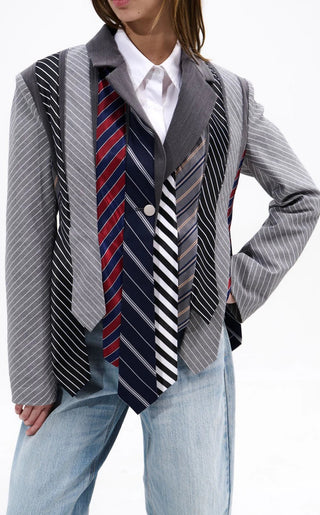 Azalea Wang SAVIOR-BLUEMULTI TIE BLAZER - Boutique Bella BellaBlazer