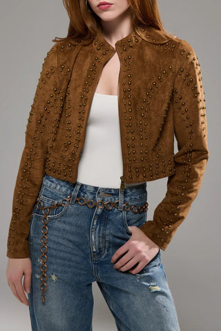 Azalea Wang SILZA-BROWN MOTO JACKET - Boutique Bella BellaJacket