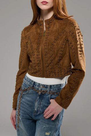 Azalea Wang SILZA-BROWN MOTO JACKET - Boutique Bella BellaJacket