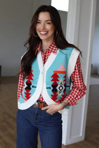 Aztec Button Sweater Vest - Boutique Bella BellaSweater Vest