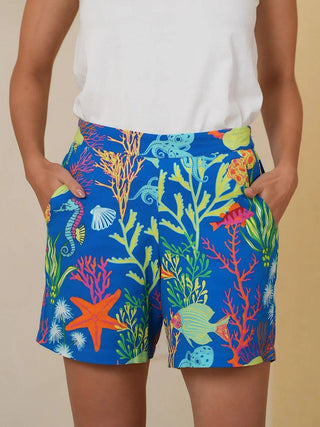Azure Blue Coral Reef Paradise Shorts - Boutique Bella Bella
