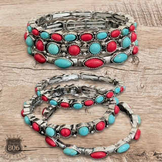 Three piece stone stretch bracelet set