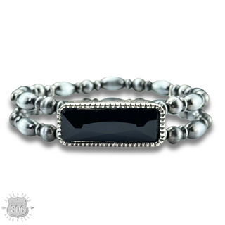 Burnished silver bead rhinestone bracelet