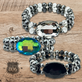 Burnished bead and rhinestone bracelet