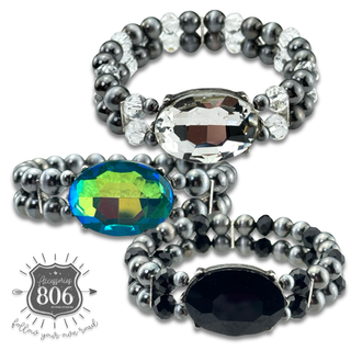 Burnished bead and rhinestone bracelet