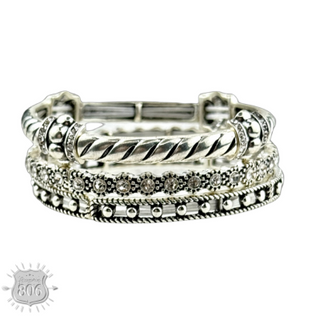 Three piece rhinestone and silver bracelet set