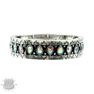 Silver and iridescent stretch western bracelet