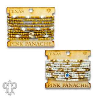 Gold, silver and white pony bead stacked bracelet