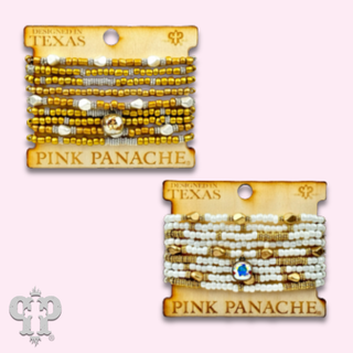 Gold, silver and white pony bead stacked bracelet
