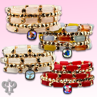 Square tube acrylic bead stacked bracelet, Austrian crystal