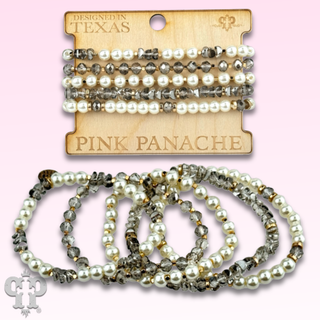 Pearl and faceted bead bracelet stack