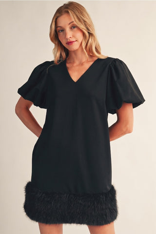 Winter Darling Puff Sleeve Dress - Black
