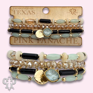 Mixed bead bracelet stack with Austrian crystal charm