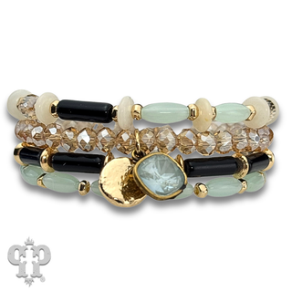 Mixed bead bracelet stack with Austrian crystal charm