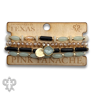 Mixed bead bracelet stack with Austrian crystal charm