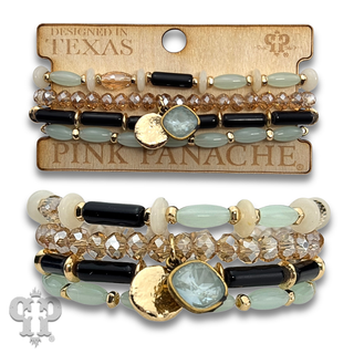 Mixed bead bracelet stack with Austrian crystal charm