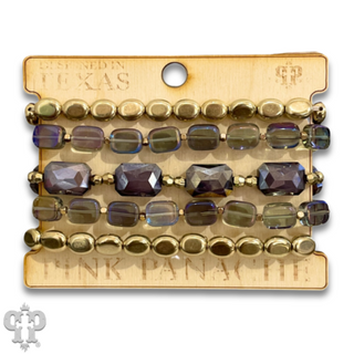 Color mix and gold bead bracelet stack