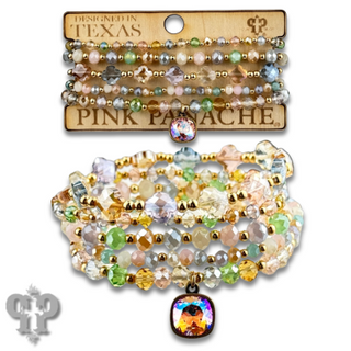 Spring multi-color bead bracelet with Austrian crystal charm