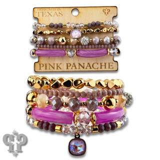 Chunky variety bead bracelet set with Austrian crystal charm