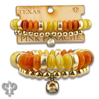Saucer and round bead bracelet set with Austrian crystal charm
