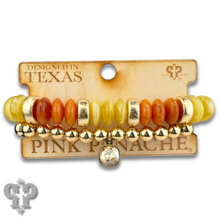 Saucer and round bead bracelet set with Austrian crystal charm