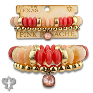 Saucer and round bead bracelet set with Austrian crystal charm