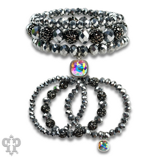 Pave ball and glossy glass bead bracelet with a crystal from Swarovski®
