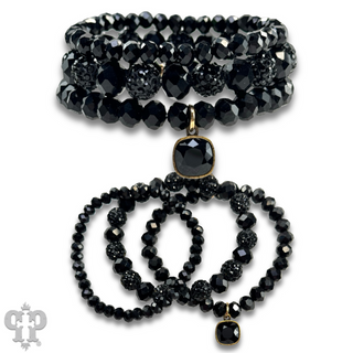 Pave ball and glossy glass bead bracelet with a crystal from Swarovski®