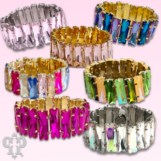 Faceted rectangle rhinestone stretch bracelet - LC