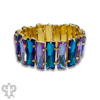 Faceted rectangle rhinestone stretch bracelet - LC