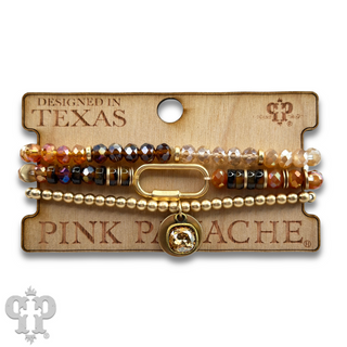 Three strand bracelet stack with screw lock charm and Austrian crystal - LC