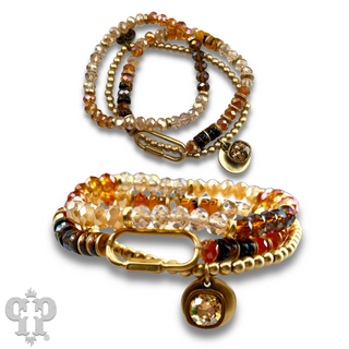 Three strand bracelet stack with screw lock charm and Austrian crystal - LC